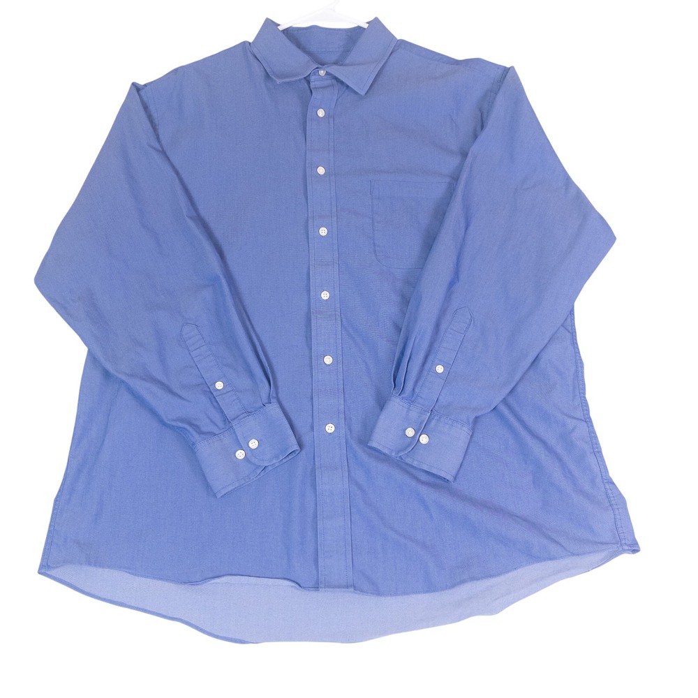 Chaps Mens Blue Comfort Stretch Wrinkle Free Regular‎ Fit Shirt 18 34/35